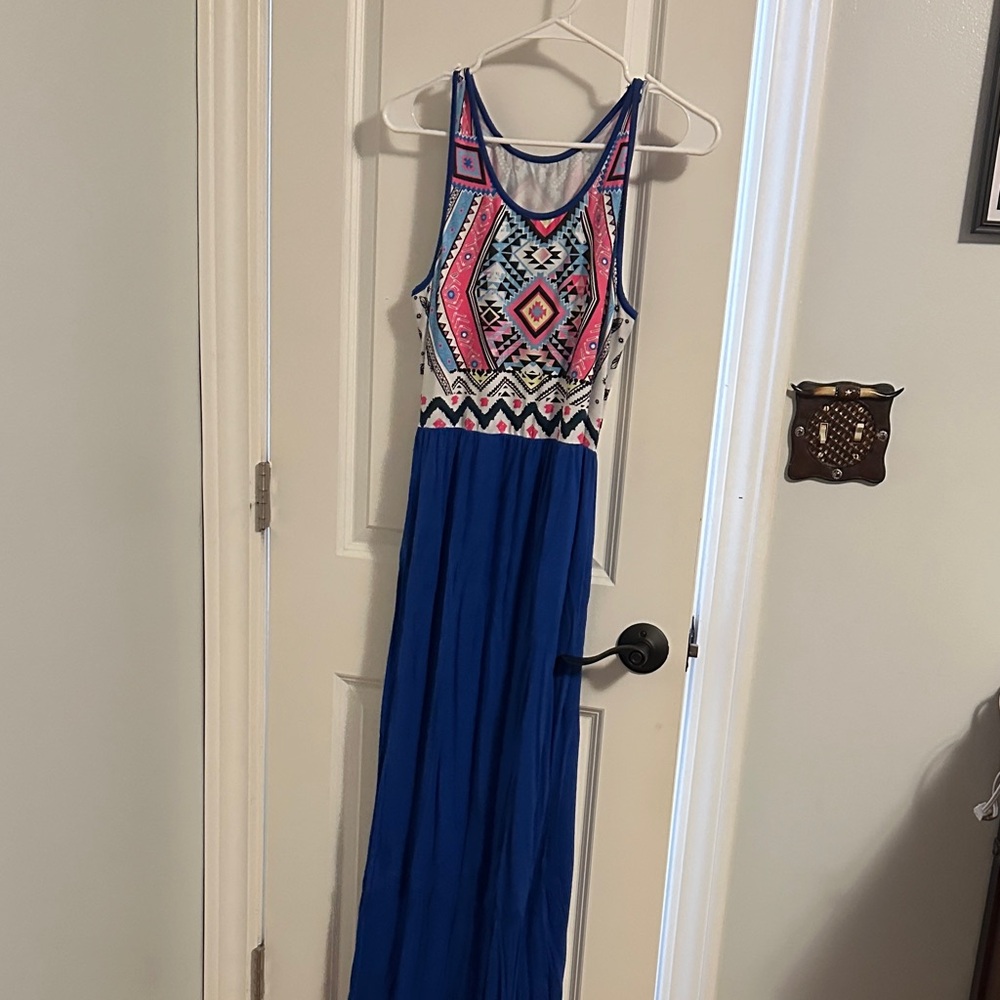 Vibrant Blue and Pink Geometric Maxi Dress